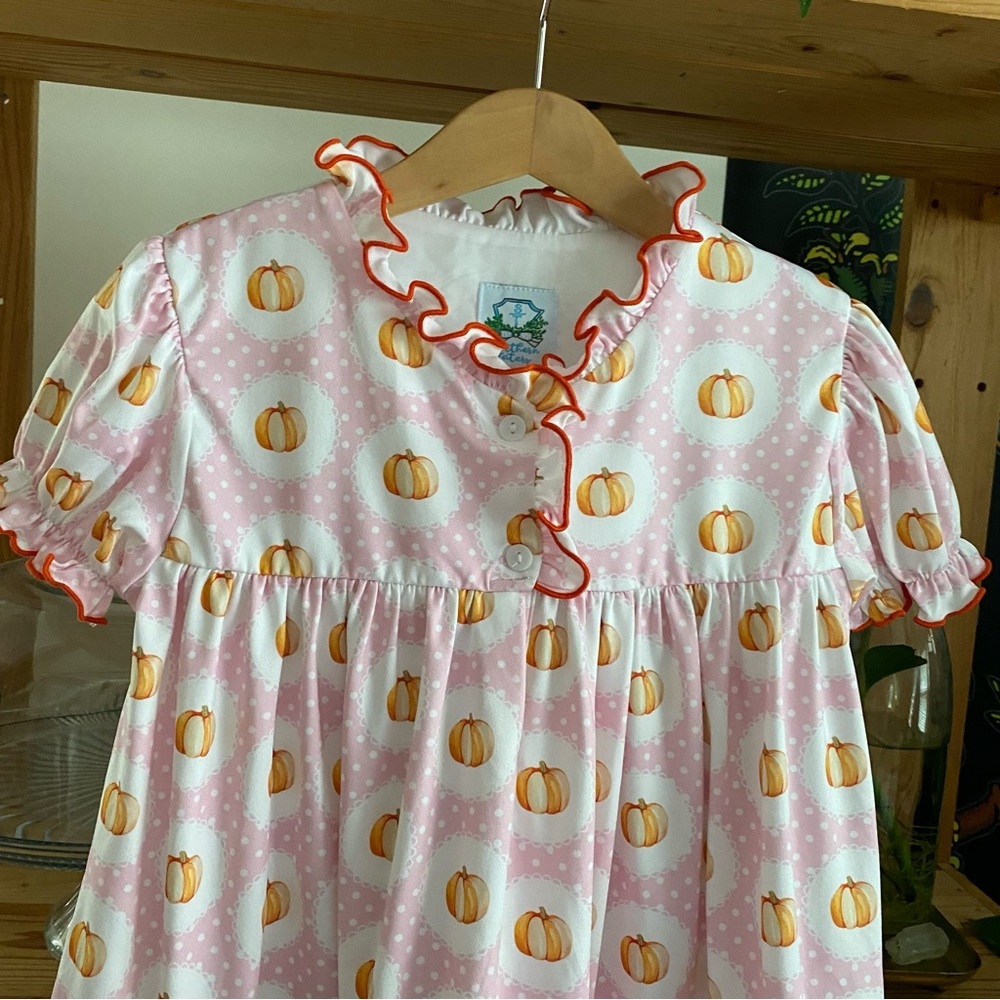 Southern Taters Pink Orange Pumpkin Ruffle Dress 4t - Picture 6 of 16